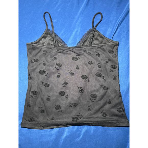 Womens black lace babydoll floral cami tank top medium coquette y2k festival - Picture 5 of 9